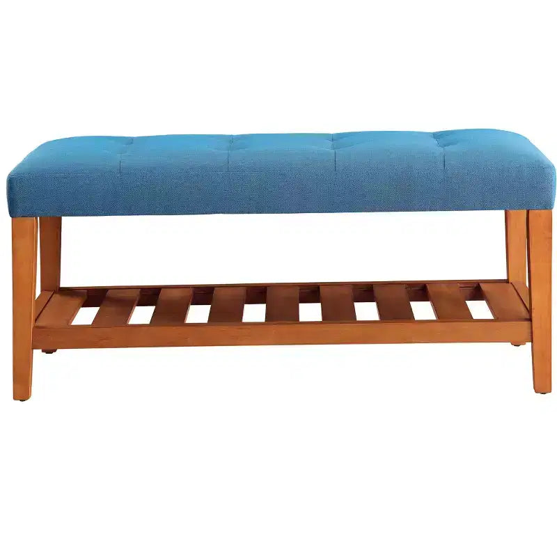 Panchine portaoggetti EHMKNP in tessuto azzurro e finitura rovere