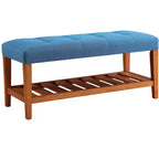 Panchine portaoggetti EHMKNP in tessuto azzurro e finitura rovere