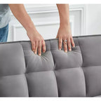 Divano Letto Convertibile Estraibile EHMKNP - Letto Full Size in Velluto Grigio Chiaro con Trapuntatura Capitonnè, Schienale Regolabile su 3 Livelli con 2 Tasche e 2 Cuscini per Appartamento