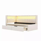 Bellemave Letto Imbottito Singolo con Porte USB e Striscia LED, con 2 Cassetti, Bianco