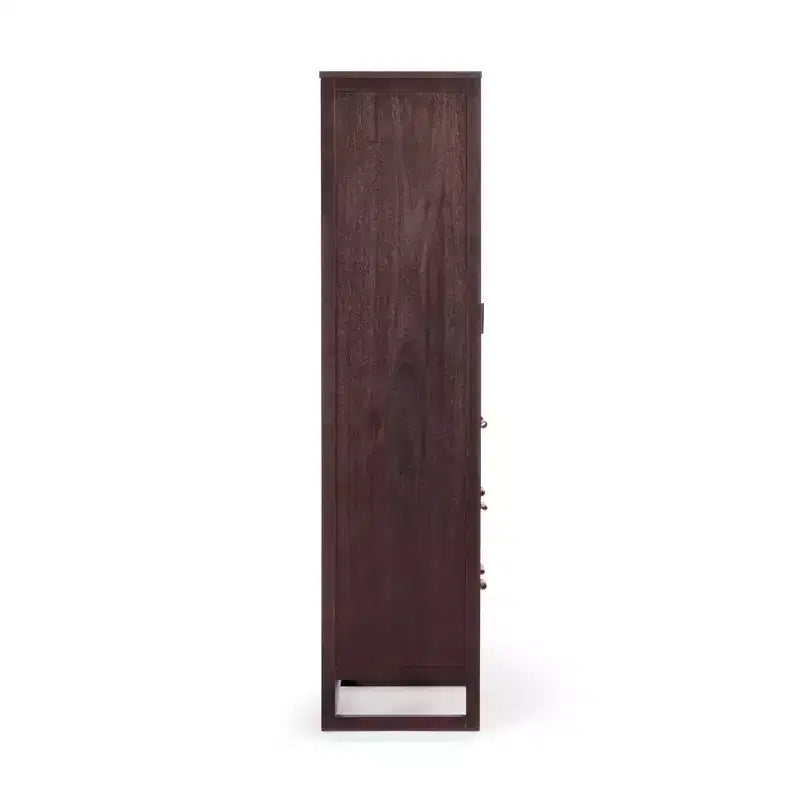 Mobile contenitore Hatteras Modern Boho in lino con dettagli in legno massello e rattan naturale-Teamson Home