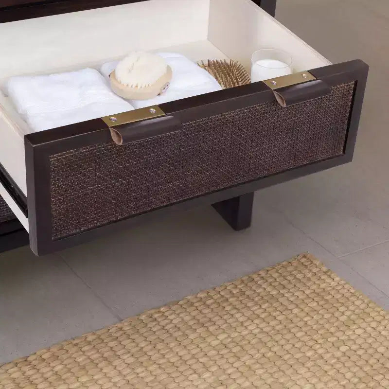 Mobile contenitore Hatteras Modern Boho in lino con dettagli in legno massello e rattan naturale-Teamson Home
