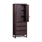 Mobile contenitore Hatteras Modern Boho in lino con dettagli in legno massello e rattan naturale-Teamson Home