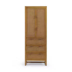 Mobile contenitore Hatteras Modern Boho in lino con dettagli in legno massello e rattan naturale-Teamson Home