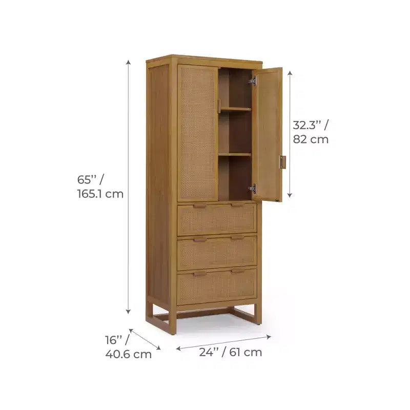 Mobile contenitore Hatteras Modern Boho in lino con dettagli in legno massello e rattan naturale-Teamson Home