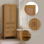 Mobile contenitore Hatteras Modern Boho in lino con dettagli in legno massello e rattan naturale-Teamson Home