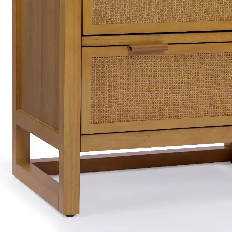 Mobile contenitore Hatteras Modern Boho in lino con dettagli in legno massello e rattan naturale-Teamson Home