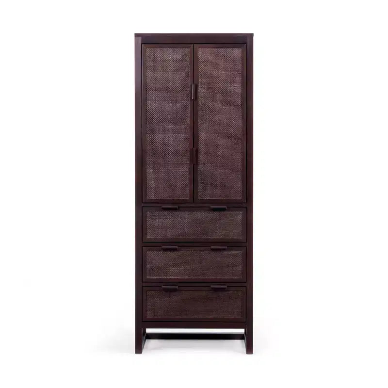 Mobile contenitore Hatteras Modern Boho in lino con dettagli in legno massello e rattan naturale-Teamson Home
