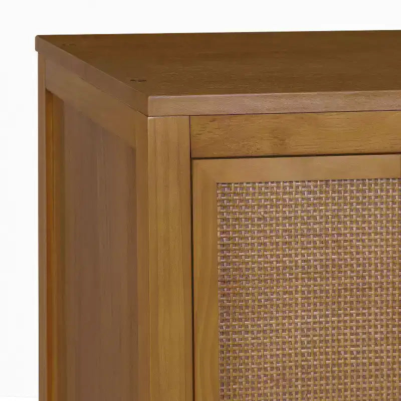 Mobile contenitore Hatteras Modern Boho in lino con dettagli in legno massello e rattan naturale-Teamson Home