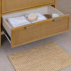 Mobile contenitore Hatteras Modern Boho in lino con dettagli in legno massello e rattan naturale-Teamson Home