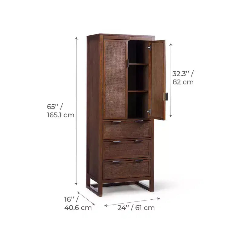 Mobile contenitore Hatteras Modern Boho in lino con dettagli in legno massello e rattan naturale-Teamson Home