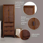 Mobile contenitore Hatteras Modern Boho in lino con dettagli in legno massello e rattan naturale-Teamson Home