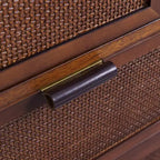 Mobile contenitore Hatteras Modern Boho in lino con dettagli in legno massello e rattan naturale-Teamson Home