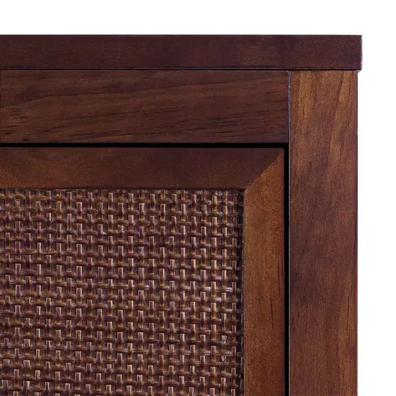 Mobile contenitore Hatteras Modern Boho in lino con dettagli in legno massello e rattan naturale-Teamson Home