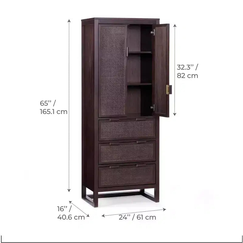 Mobile contenitore Hatteras Modern Boho in lino con dettagli in legno massello e rattan naturale-Teamson Home