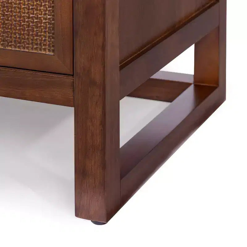 Mobile contenitore Hatteras Modern Boho in lino con dettagli in legno massello e rattan naturale-Teamson Home