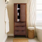 Mobile contenitore Hatteras Modern Boho in lino con dettagli in legno massello e rattan naturale-Teamson Home