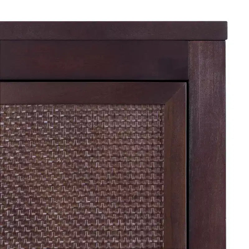 Mobile contenitore Hatteras Modern Boho in lino con dettagli in legno massello e rattan naturale-Teamson Home