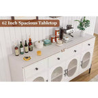 62 Grande Credenza con Ante e 3 Cassetti, Mobile Contenitore Self-Service per Caffè con 4 Ante in Vetro per Sala da Pranzo, Soggiorno, Cucina