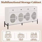 62 Grande Credenza con Ante e 3 Cassetti, Mobile Contenitore Self-Service per Caffè con 4 Ante in Vetro per Sala da Pranzo, Soggiorno, Cucina