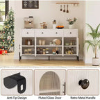 62 Grande Credenza con Ante e 3 Cassetti, Mobile Contenitore Self-Service per Caffè con 4 Ante in Vetro per Sala da Pranzo, Soggiorno, Cucina