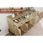 62 Grande Credenza con Ante e 3 Cassetti, Mobile Contenitore Self-Service per Caffè con 4 Ante in Vetro per Sala da Pranzo, Soggiorno, Cucina