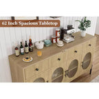 62 Grande Credenza con Ante e 3 Cassetti, Mobile Contenitore Self-Service per Caffè con 4 Ante in Vetro per Sala da Pranzo, Soggiorno, Cucina
