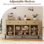 62 Grande Credenza con Ante e 3 Cassetti, Mobile Contenitore Self-Service per Caffè con 4 Ante in Vetro per Sala da Pranzo, Soggiorno, Cucina