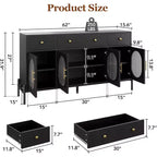 62 Grande Credenza con Ante e 3 Cassetti, Mobile Contenitore Self-Service per Caffè con 4 Ante in Vetro per Sala da Pranzo, Soggiorno, Cucina
