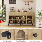 62 Grande Credenza con Ante e 3 Cassetti, Mobile Contenitore Self-Service per Caffè con 4 Ante in Vetro per Sala da Pranzo, Soggiorno, Cucina