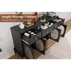 62 Grande Credenza con Ante e 3 Cassetti, Mobile Contenitore Self-Service per Caffè con 4 Ante in Vetro per Sala da Pranzo, Soggiorno, Cucina