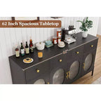62 Grande Credenza con Ante e 3 Cassetti, Mobile Contenitore Self-Service per Caffè con 4 Ante in Vetro per Sala da Pranzo, Soggiorno, Cucina