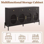 62 Grande Credenza con Ante e 3 Cassetti, Mobile Contenitore Self-Service per Caffè con 4 Ante in Vetro per Sala da Pranzo, Soggiorno, Cucina