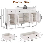 62 Grande Credenza con Ante e 3 Cassetti, Mobile Contenitore Self-Service per Caffè con 4 Ante in Vetro per Sala da Pranzo, Soggiorno, Cucina