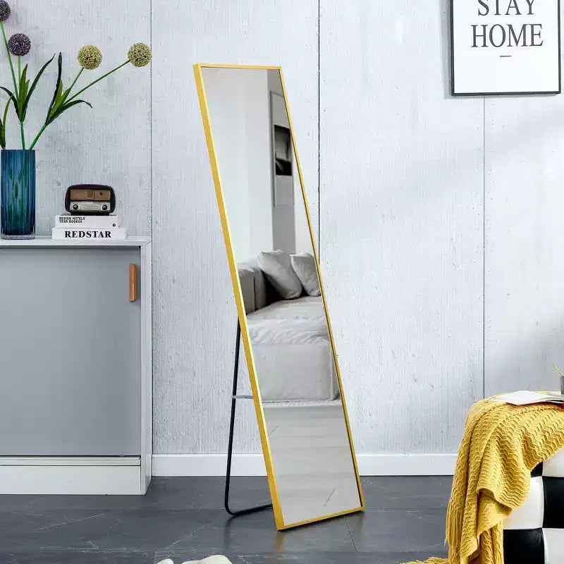 Okak 59*15.7IN Specchio a figura intera con cornice in lega di alluminio, specchio da parete con supporto in metallo, specchio da terra per l'ingresso della camera da letto, cabina armadio, oro