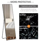 Okak 63.5*19.75IN Specchio intero in alluminio con supporto in metallo, specchio da parete con fori per appendere, specchio da pavimento per negozio di abbigliamento, camerino, nero
