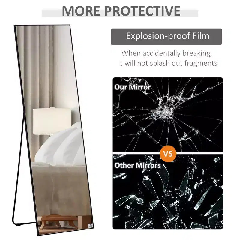 Okak 63.5*19.75IN Specchio intero in alluminio con supporto in metallo, specchio da parete con fori per appendere, specchio da pavimento per negozio di abbigliamento, camerino, nero
