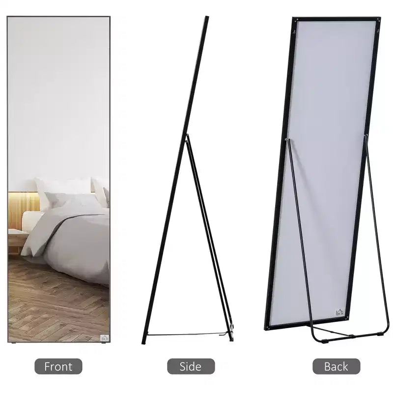 Okak 63.5*19.75IN Specchio intero in alluminio con supporto in metallo, specchio da parete con fori per appendere, specchio da pavimento per negozio di abbigliamento, camerino, nero