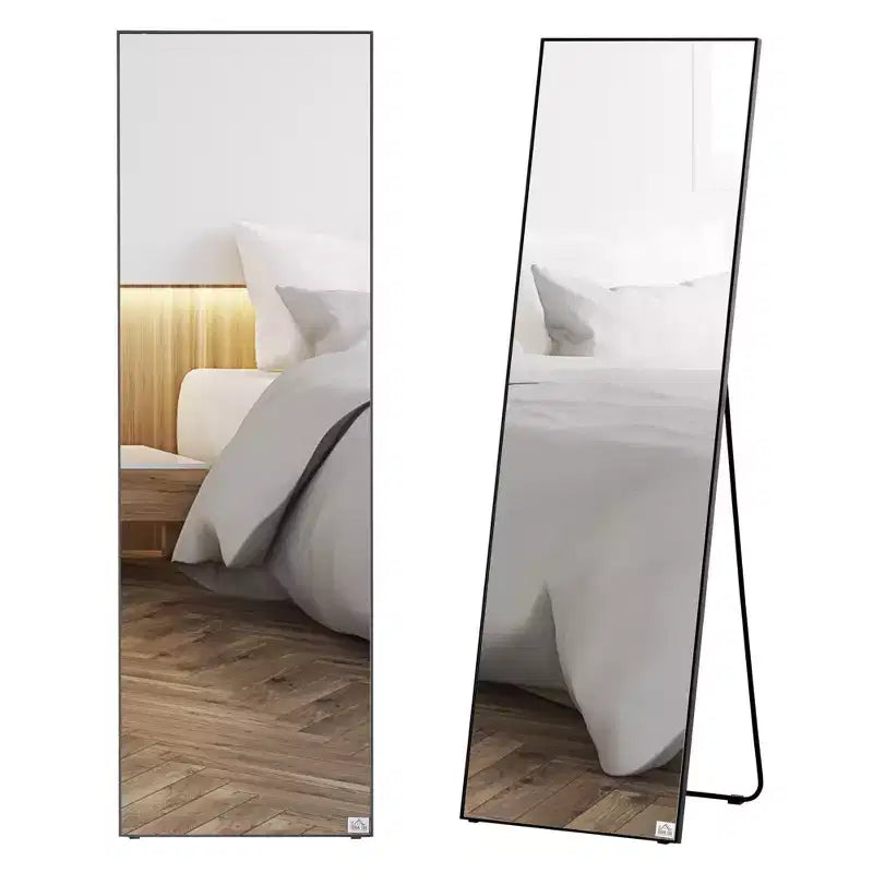Okak 63.5*19.75IN Specchio intero in alluminio con supporto in metallo, specchio da parete con fori per appendere, specchio da pavimento per negozio di abbigliamento, camerino, nero