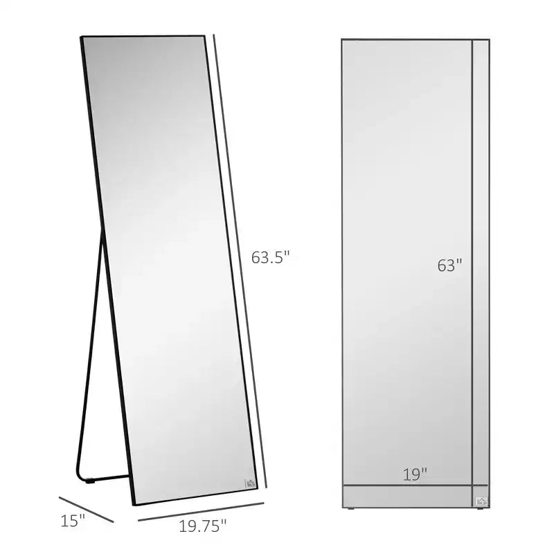 Okak 63.5*19.75IN Specchio intero in alluminio con supporto in metallo, specchio da parete con fori per appendere, specchio da pavimento per negozio di abbigliamento, camerino, nero