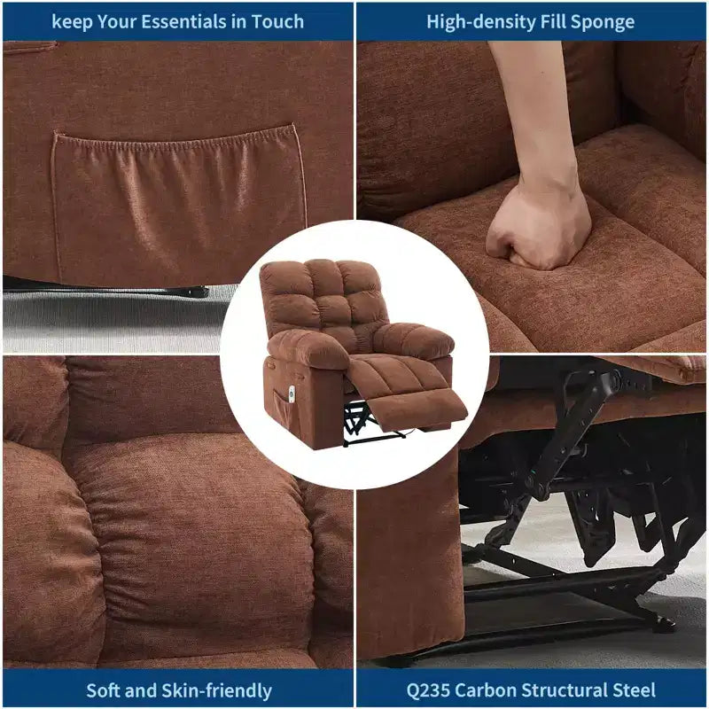 Poltrona reclinabile oversize GustoWave per adulti con massaggio e calore, divano reclinabile imbottito in tessuto traspirante per soggiorno