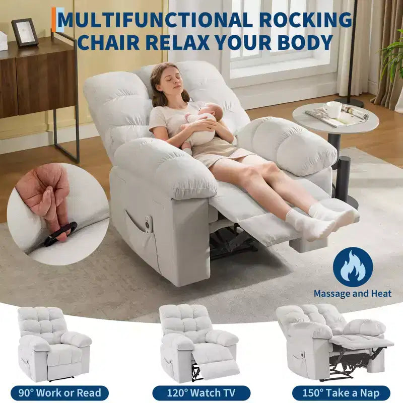 Poltrona reclinabile oversize GustoWave per adulti con massaggio e calore, divano reclinabile imbottito in tessuto traspirante per soggiorno