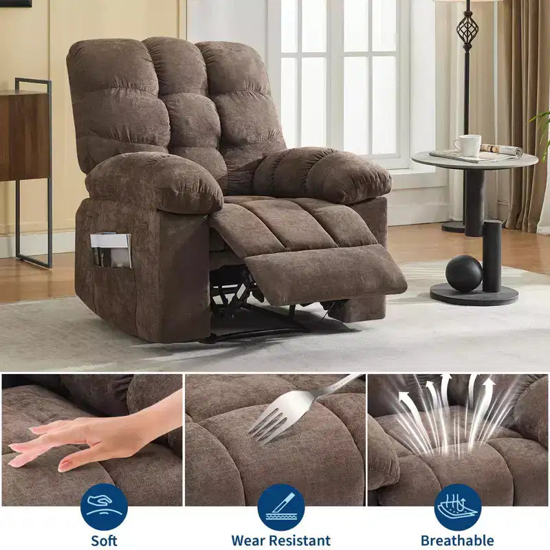 Poltrona reclinabile oversize GustoWave per adulti con massaggio e calore, divano reclinabile imbottito in tessuto traspirante per soggiorno
