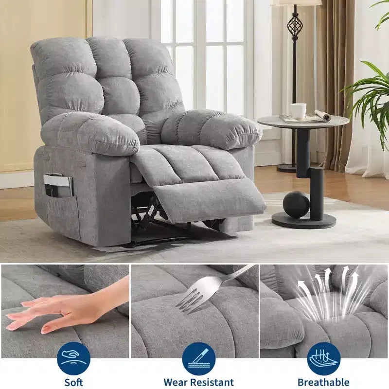Poltrona reclinabile oversize GustoWave per adulti con massaggio e calore, divano reclinabile imbottito in tessuto traspirante per soggiorno