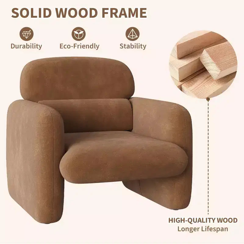 GustoWave Poltrona Moderna da Salotto con Struttura in Legno, Comoda Poltrona Singola da Lettura per Soggiorno, Camera da Letto, Appartamento