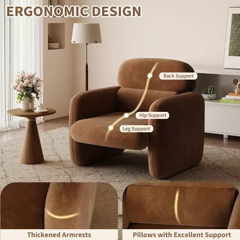GustoWave Poltrona Moderna da Salotto con Struttura in Legno, Comoda Poltrona Singola da Lettura per Soggiorno, Camera da Letto, Appartamento