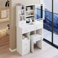 Makeup Vanity Desk with Mirror and LED Lights, Vanity Table Set with 6 Drawers & Open Shelves & Cushion Stool