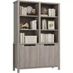COZONY 70.7 Libreria da Fattoria Grigio/Bianco con Ante, Scaffale a Cinque Ripiani Doppio Ampio con Armadietto e Ripiano Regolabile
