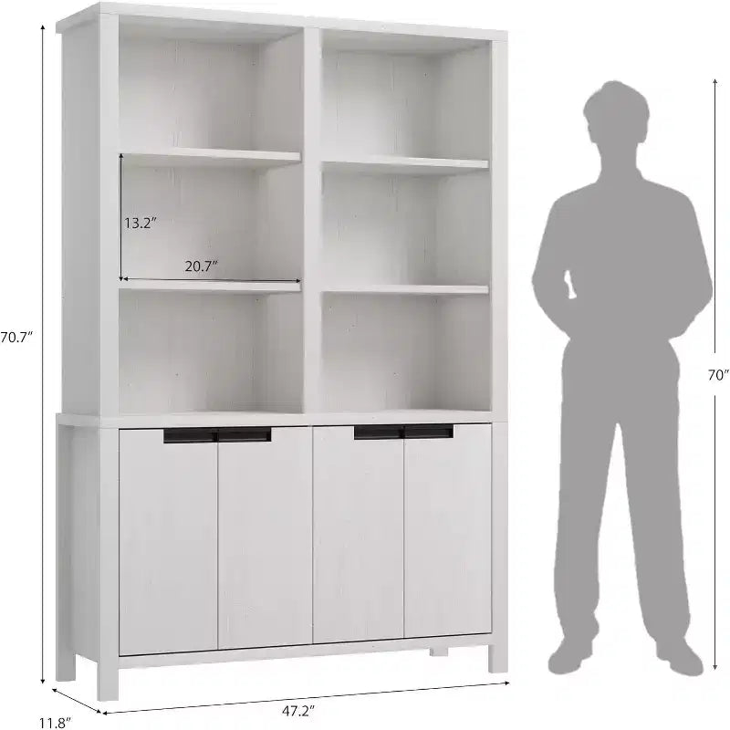 COZONY 70.7 Libreria da Fattoria Grigio/Bianco con Ante, Scaffale a Cinque Ripiani Doppio Ampio con Armadietto e Ripiano Regolabile
