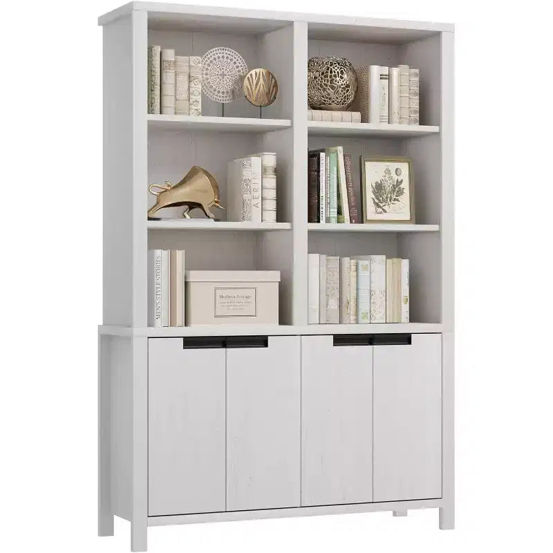 COZONY 70.7 Libreria da Fattoria Grigio/Bianco con Ante, Scaffale a Cinque Ripiani Doppio Ampio con Armadietto e Ripiano Regolabile
